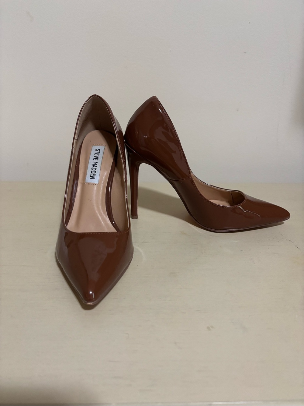 Steve Madden Brown Patent Pointed Toe Pumps